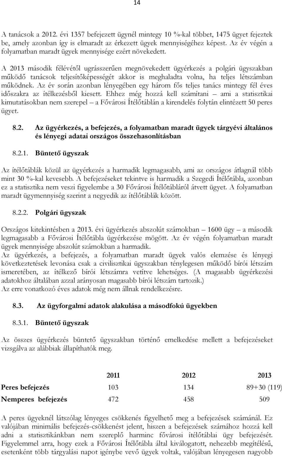 A 2013 második félévétől ugrásszerűen megnövekedett ügyérkezés a polgári ügyszakban működő tanácsok teljesítőképességét akkor is meghaladta volna, ha teljes létszámban működnek.