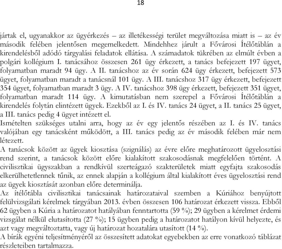 tanácsához összesen 261 ügy érkezett, a tanács befejezett 197 ügyet, folyamatban maradt 94 ügy. A II.