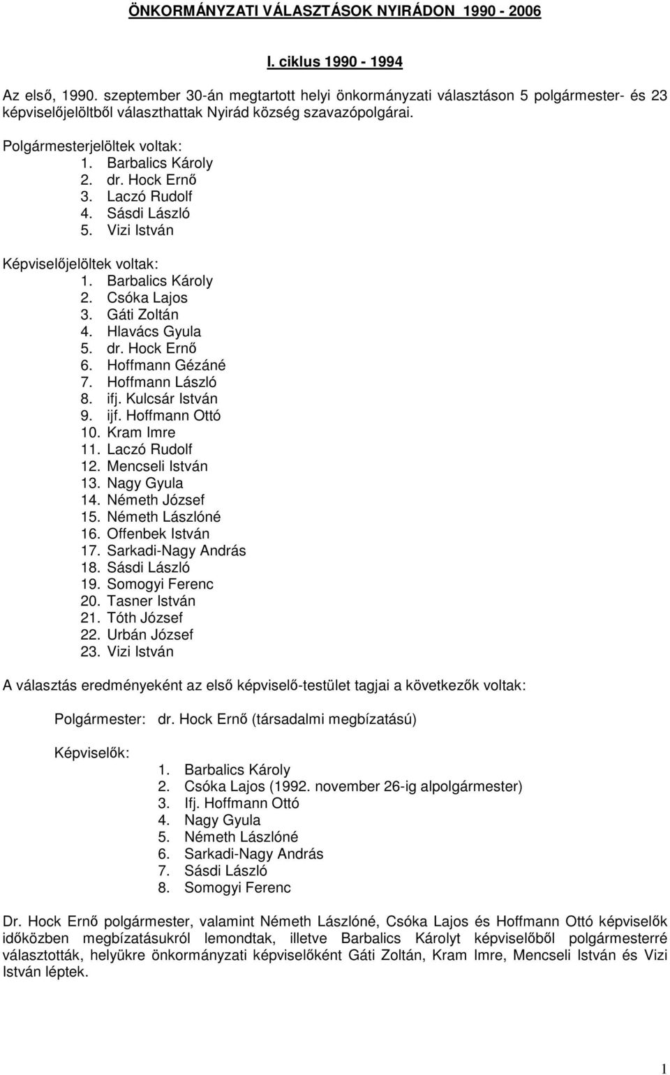 dr. Hock Ernı 3. Laczó Rudolf 4. Sásdi László 5. Vizi István 1. Barbalics Károly 2. Csóka Lajos 3. Gáti Zoltán 4. Hlavács Gyula 5. dr. Hock Ernı 6. Hoffmann Gézáné 7. Hoffmann László 8. ifj.