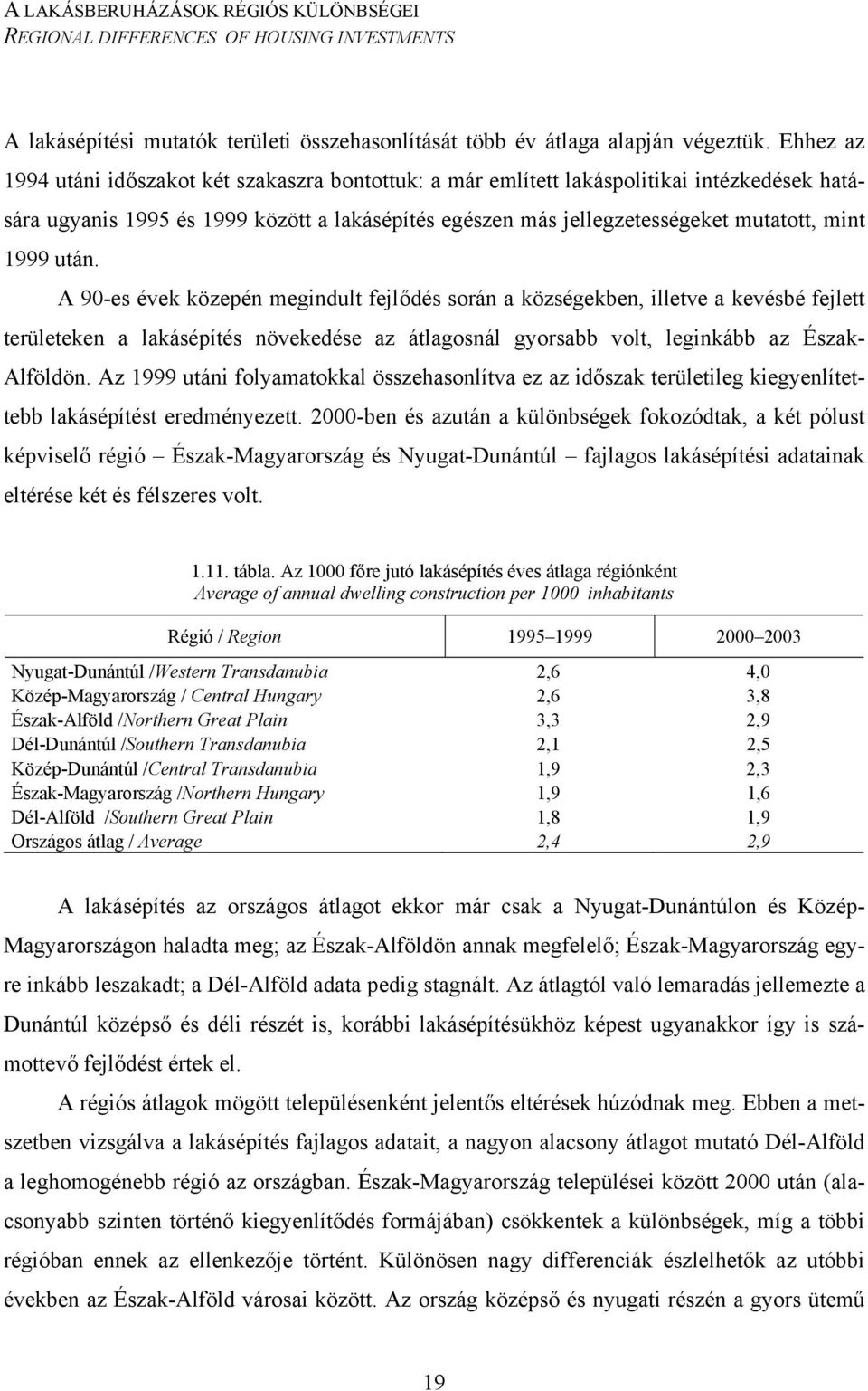 után. A 90-es évek közepén megindult fejlődés során a községekben, illetve a kevésbé fejlett területeken a lakásépítés növekedése az átlagosnál gyorsabb volt, leginkább az Észak- Alföldön.