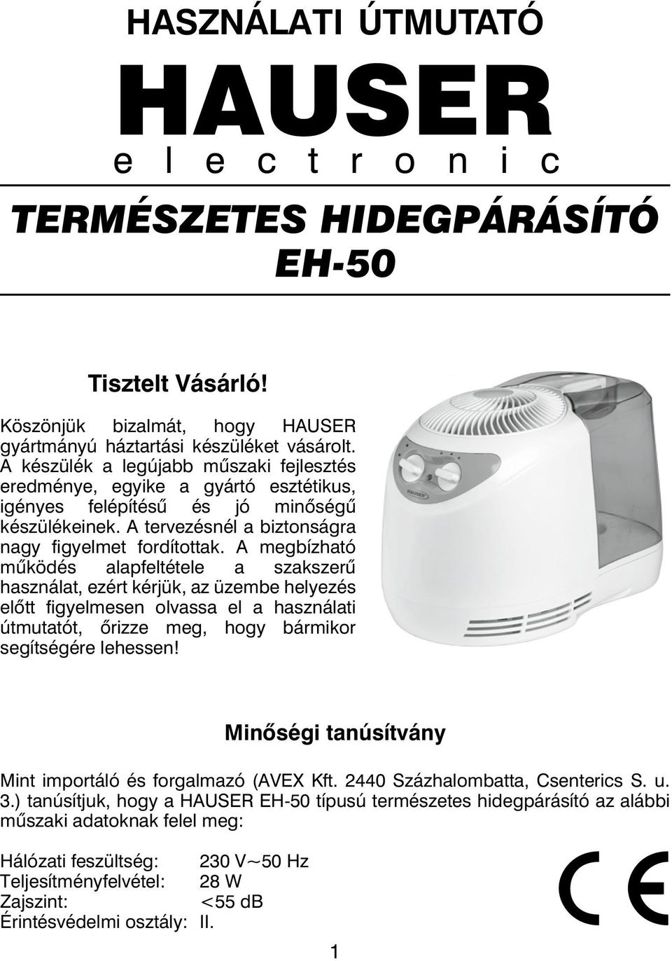 TERMÉSZETES HIDEGPÁRÁSÍTÓ EH-50 - PDF Ingyenes letöltés