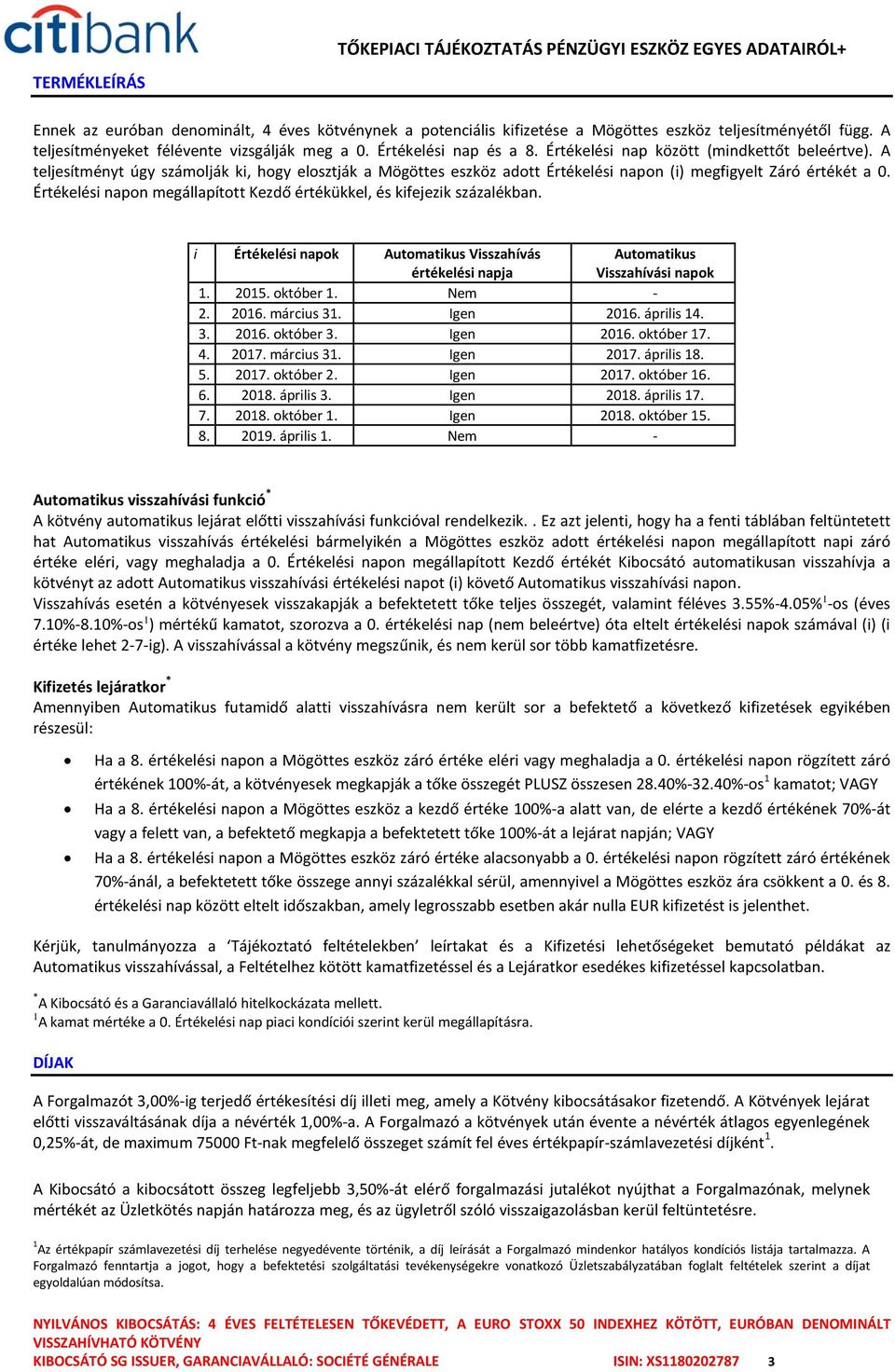 Értékelési napon megállapított Kezdő értékükkel, és kifejezik százalékban. i Értékelési napok Visszahívás értékelési napja Visszahívási napok 1. 2015. október 1. Nem - 2. 2016. március 31. Igen 2016.