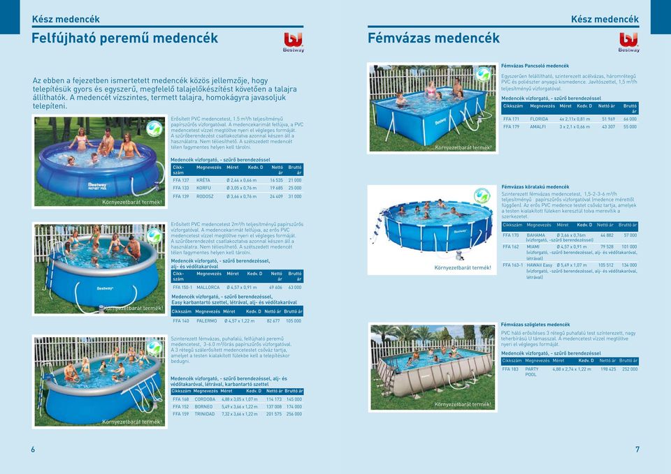 A medencekarimát felfújva, a PVC medencetest vízzel megtöltve nyeri el végleges formáját. A szűrőberendezést csatlakoztatva azonnal készen áll a használatra. Nem téliesíthető.