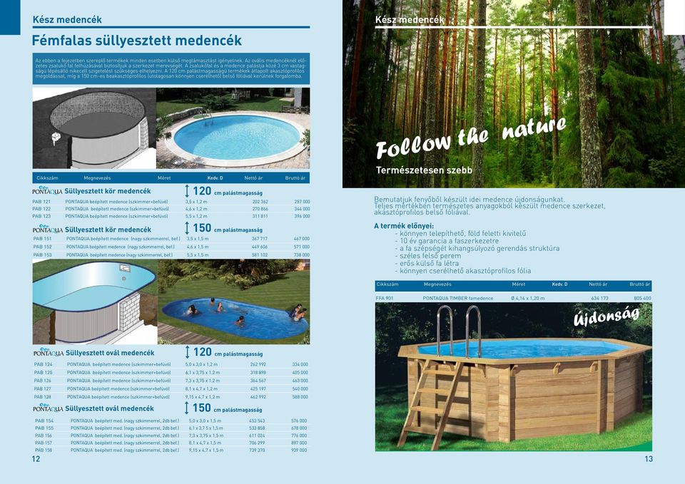 A 120 cm palástmagasságú termékek átlapolt akasztóprofilos megoldással, míg a 150 cm-es beakasztóprofilos (utolagosan könnyen cserélhető) belső fóliával kerülnek forgalomba.