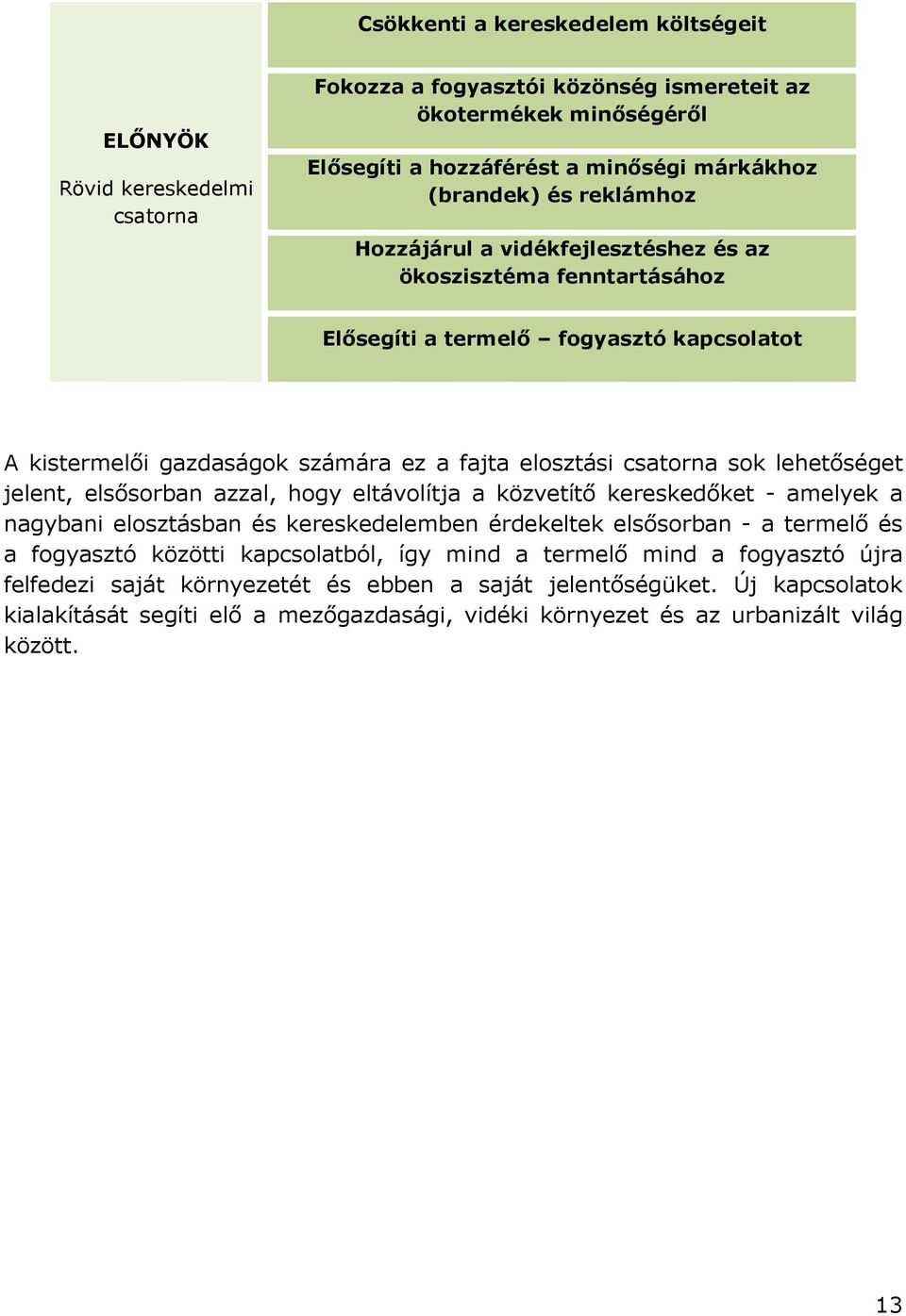 jelent, elsısorban azzal, hogy eltávolítja a közvetítı kereskedıket - amelyek a nagybani elosztásban és kereskedelemben érdekeltek elsısorban - a termelı és a fogyasztó közötti kapcsolatból, így