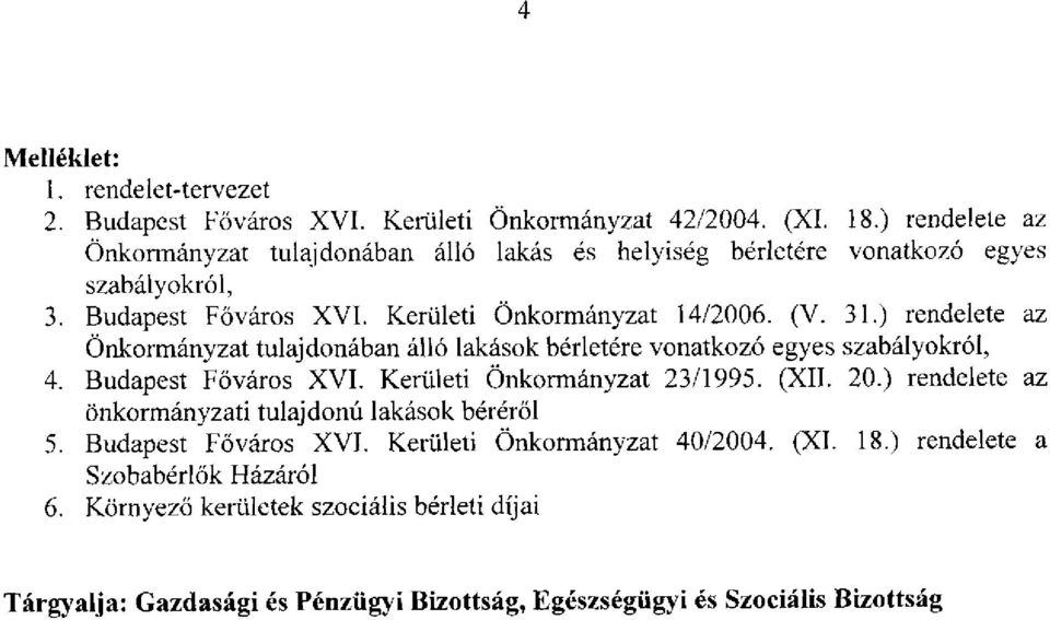 ) rendelete az Önkormányzat tulajdonában álló lakások bérletére vonatkozó egyes szabályokról, 4. Budapest Főváros XVI. Kerületi Önkormányzat 23/1995. (XII. 20.