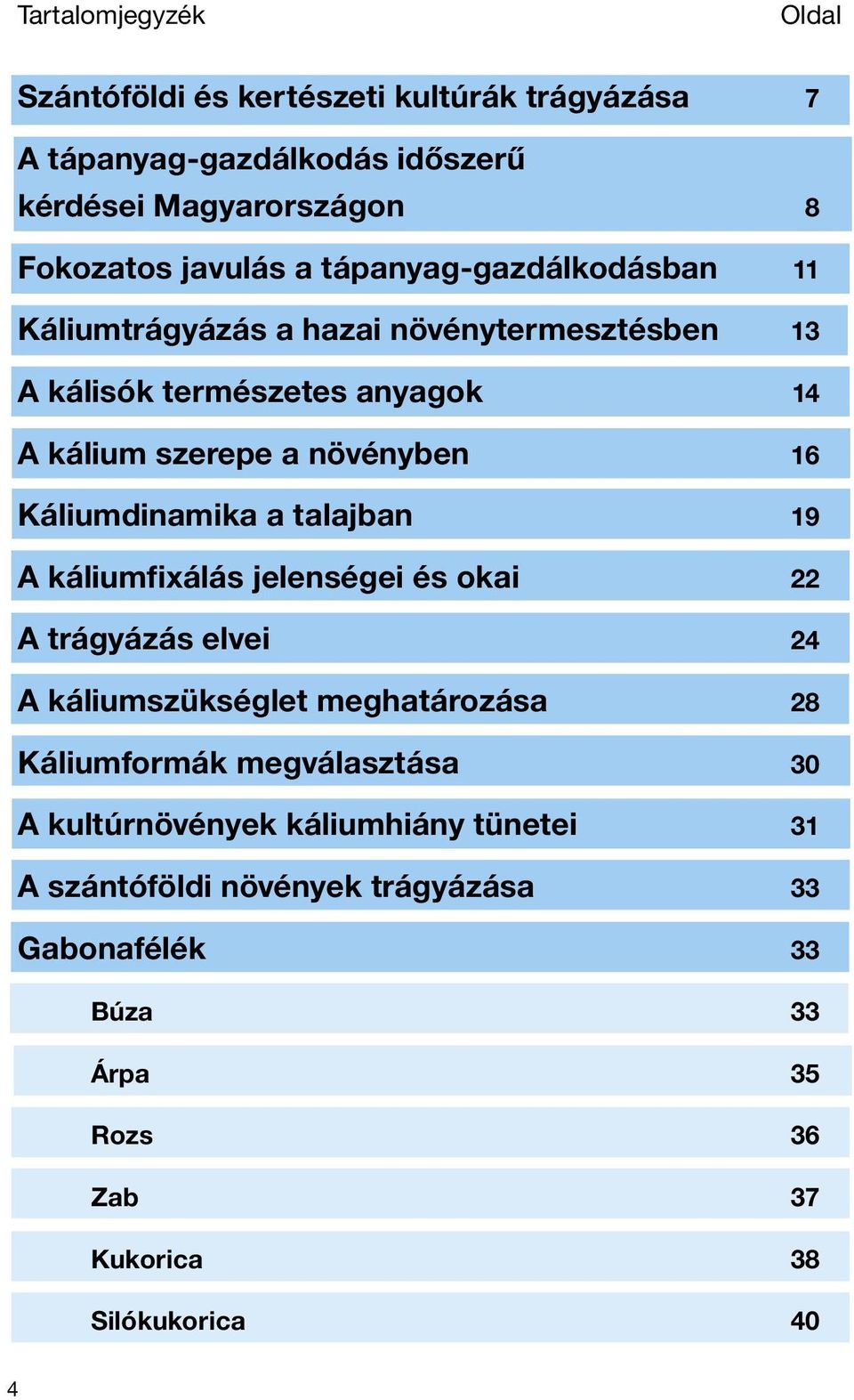 Káliumdinamika a talajban 19 A káliumfixálás jelenségei és okai 22 A trágyázás elvei 24 A káliumszükséglet meghatározása 28 Káliumformák