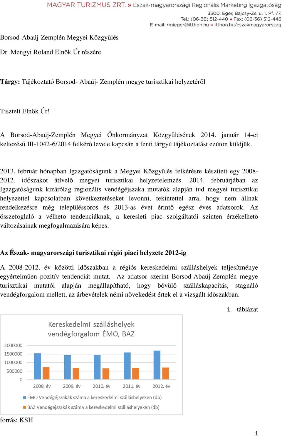 február hónapban Igazgatóságunk a Megyei Közgyűlés felkérésre készített egy 2008-2012. időszakot átívelő megyei turisztikai helyzetelemzés. 2014.