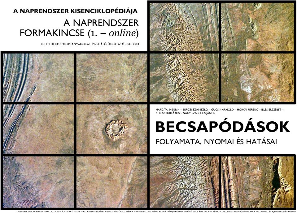 KERESZTURI ÁKOS NAGY SZABOLCS JÁNOS BECSAPÓDÁSOK FOLYAMATA, NYOMAI ÉS HATÁSAI GOSSES BLUFF, NORTHERN TERRITORY, AUSZTRÁLIA 23 49' É, 132
