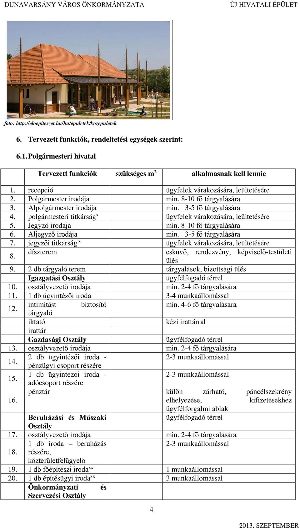 Alpolgármester irodája min. 3-5 fő tárgyalására 4. polgármesteri titkárság x ügyfelek várakozására, leültetésére 5. Jegyző irodája min. 8-10 fő tárgyalására 6. Aljegyző irodája min.