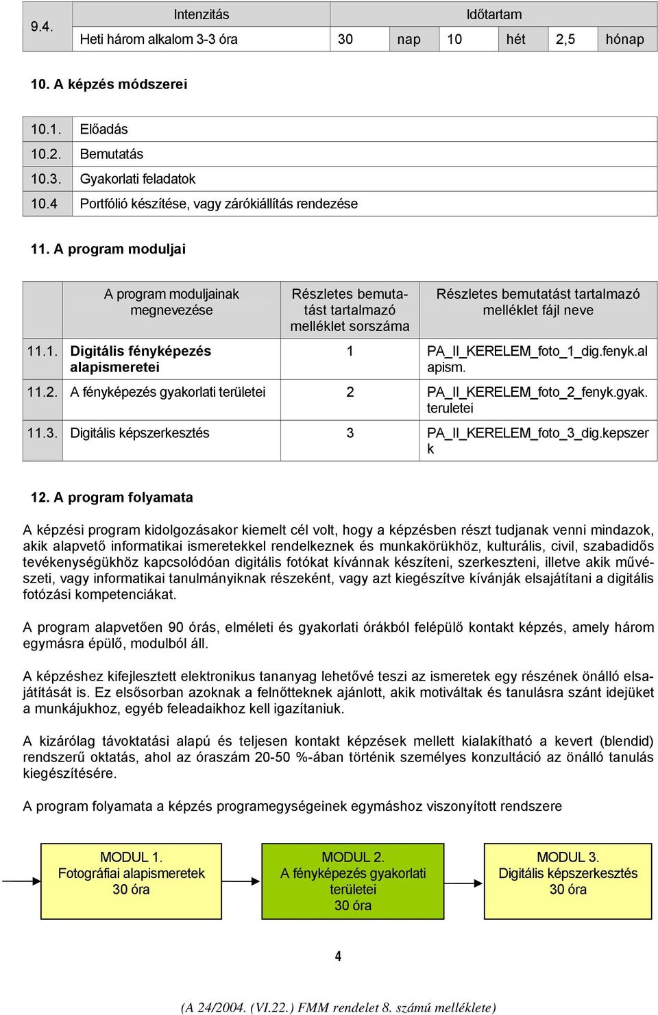 A program moduljai A program moduljainak Részletes bemuta- Részletes bemutatást tartalmazó megnevezése tást tartalmazó melléklet fájl neve melléklet sorszáma 11