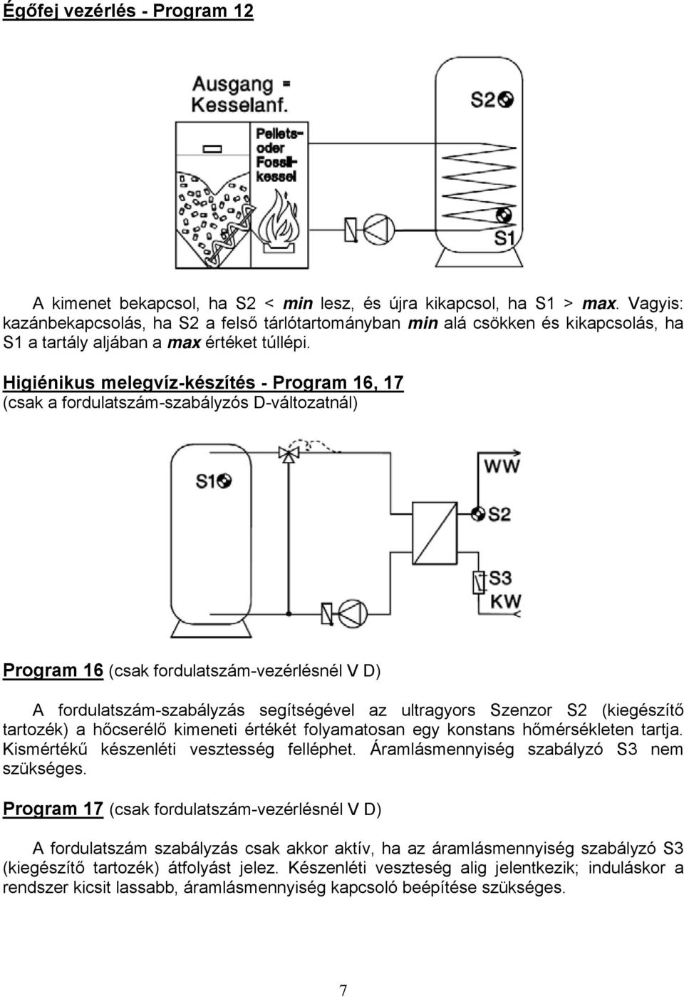 Higiénikus melegvíz-készítés - Program 16, 17 (csak a fordulatszám-szabályzós D-változatnál) Program 16 (csak fordulatszám-vezérlésnél V D) A fordulatszám-szabályzás segítségével az ultragyors