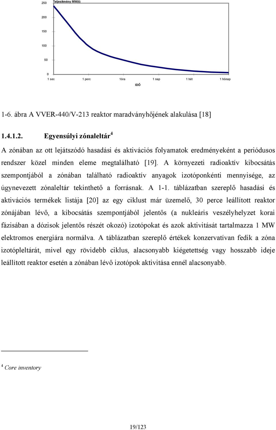 táblázatban szereplő hasadási és aktivációs termékek listája [20] az egy ciklust már üzemelő, 30 perce leállított reaktor zónájában lévő, a kibocsátás szempontjából jelentős (a nukleáris