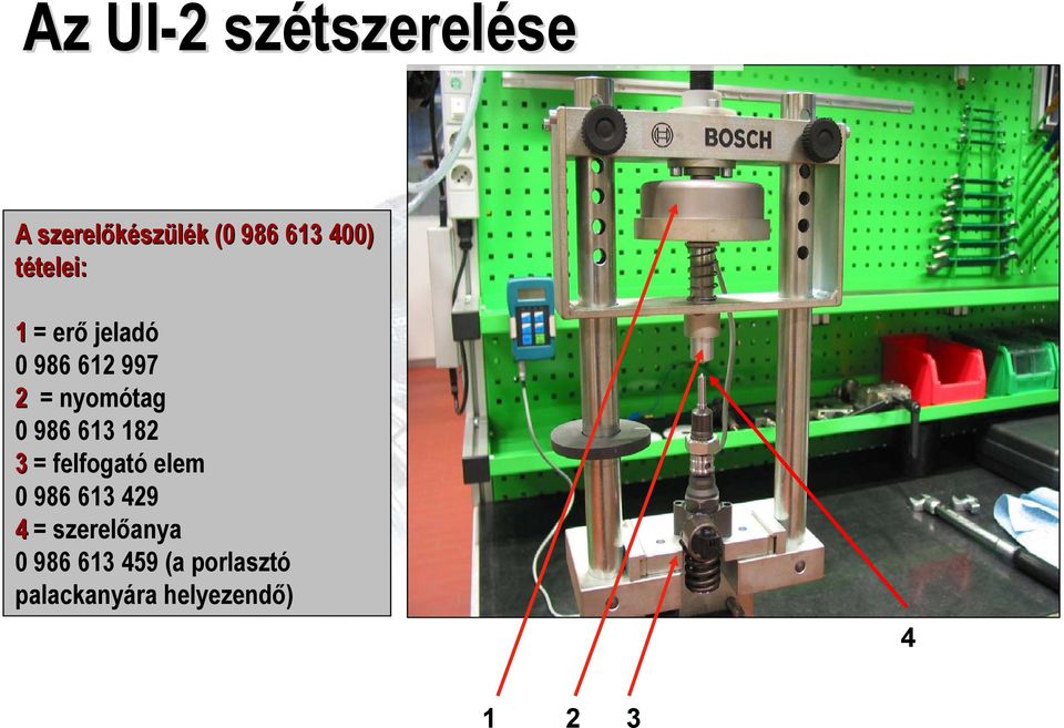 nyomótag 0 986 613 182 3 = felfogató elem 0 986 613 429 4 =