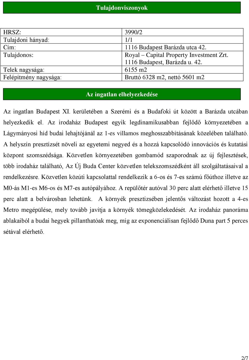 Az irodaház Budapest egyik legdinamikusabban fejlődő környezetében a Lágymányosi híd budai lehajtójánál az 1-es villamos meghosszabbításának közelében található.