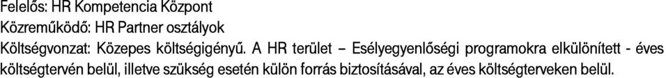 A HR terület Esélyegyenlıségi programokra elkülönített - éves
