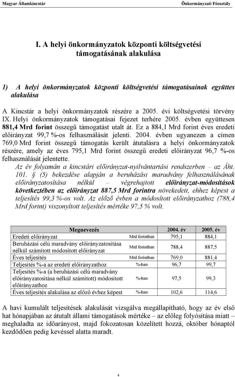 Ez a 884,1 Mrd forint éves eredeti előirányzat 99,7 %-os felhasználását jelenti. 2004.