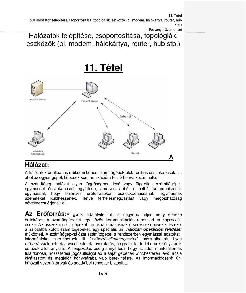 A számítógép hálózat olyan függőségben lévő vagy független számítógépek egymással összekapcsolt együttese, amelyek abból a célból kommunikálnak egymással, hogy bizonyos erőforrásokon