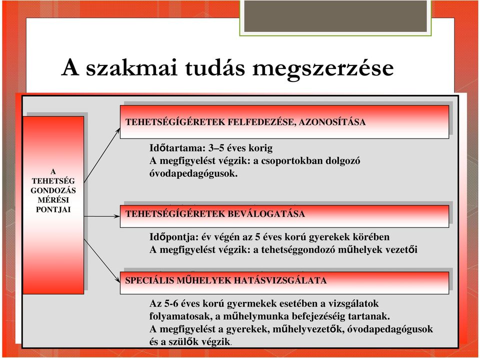 TEHETSÉGÍGÉRETEK BEVÁLOGATÁSA TEHETSÉGÍGÉRETEK BEVÁLOGATÁSA Időpontja: év végén az 5 éves korú gyerekek körében A megfigyelést végzik: a tehetséggondozó műhelyek vezetői