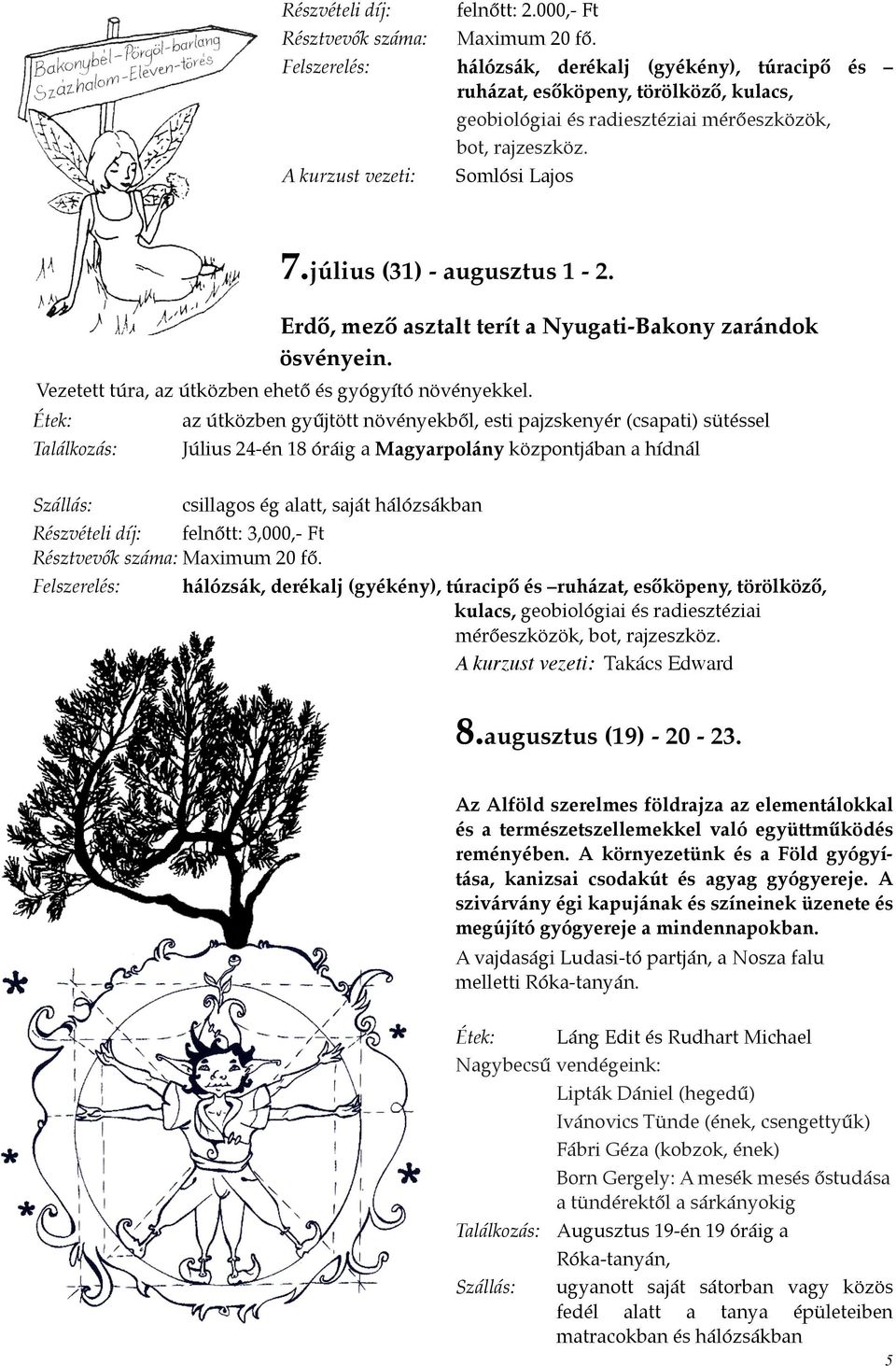 az útközben gyűjtött növényekből, esti pajzskenyér (csapati) sütéssel Július 24-én 18 óráig a Magyarpolány központjában a hídnál csillagos ég alatt, saját hálózsákban hálózsák, derékalj (gyékény),