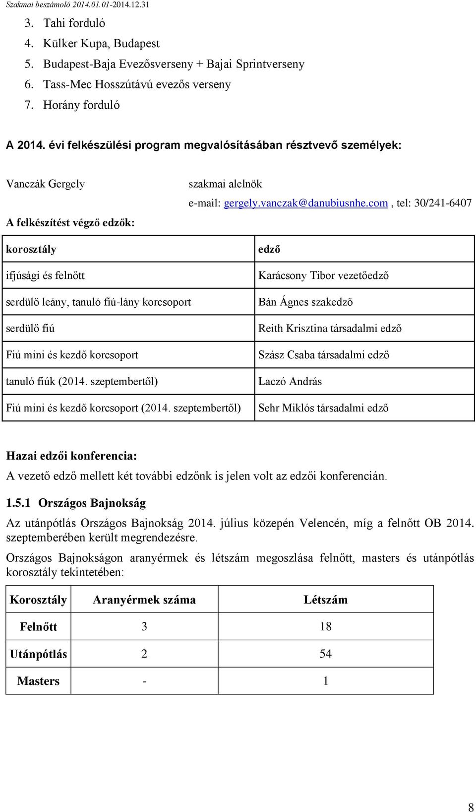 com, tel: 30/241-6407 edző Karácsony Tibor vezetőedző serdülő leány, tanuló fiú-lány korcsoport serdülő fiú Fiú mini és kezdő korcsoport tanuló fiúk (2014.