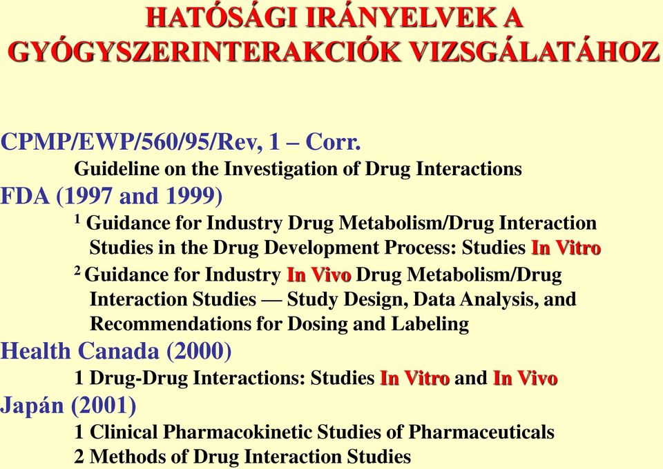 Development Process: Studies In Vitro 2 Guidance for Industry In Vivo Drug Metabolism/Drug Interaction Studies Study Design, Data Analysis, and