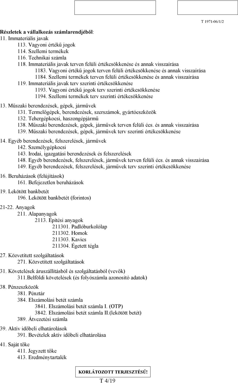 Szellemi termékek terven felüli értékcsökkenése és annak visszaírása 119. Immateriális javak terv szerinti értékcsökkenése 1193. Vagyoni értékű jogok terv szerinti értékcsökkenése 1194.