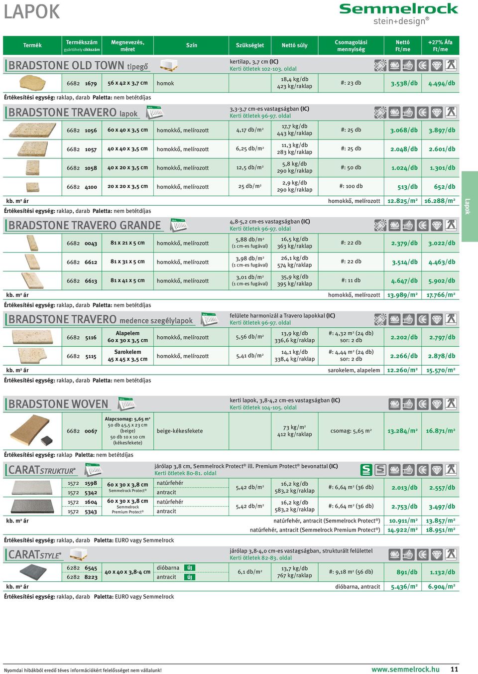 897/db 11,3 kg/db 668 1057 40 x 40 x 3,5 cm homokkő, melírozott 6,5 db/m #: 5 db 83 kg/raklap.048/db.601/db 5,8 kg/db 668 1058 40 x 0 x 3,5 cm homokkő, melírozott 1,5 db/m #: 50 db 90 kg/raklap 1.