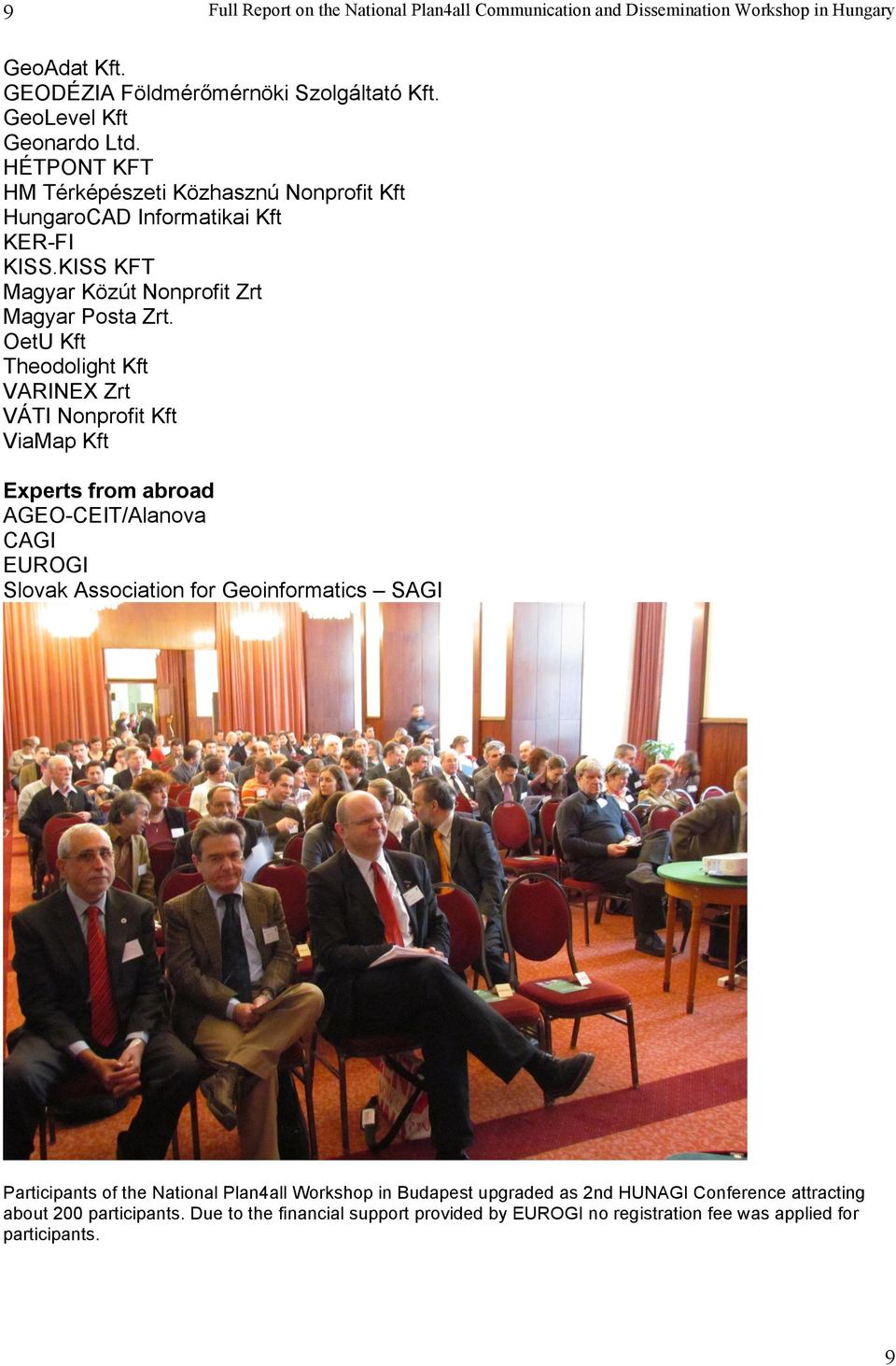 OetU Kft Theodolight Kft VARINEX Zrt VÁTI Nonprofit Kft ViaMap Kft Experts from abroad AGEO-CEIT/Alanova CAGI EUROGI Slovak Association for Geoinformatics