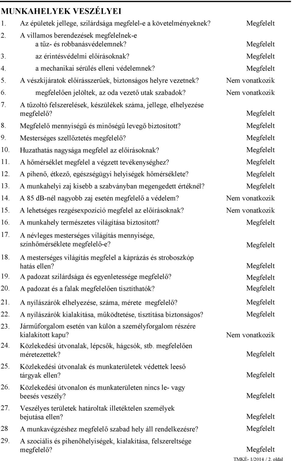 megfelelően jelöltek, az oda vezető utak szabadok? A tűzoltó felszerelések, készülékek száma, jellege, elhelyezése megfelelő? Megfelelő mennyiségű és minőségű levegő biztosított?