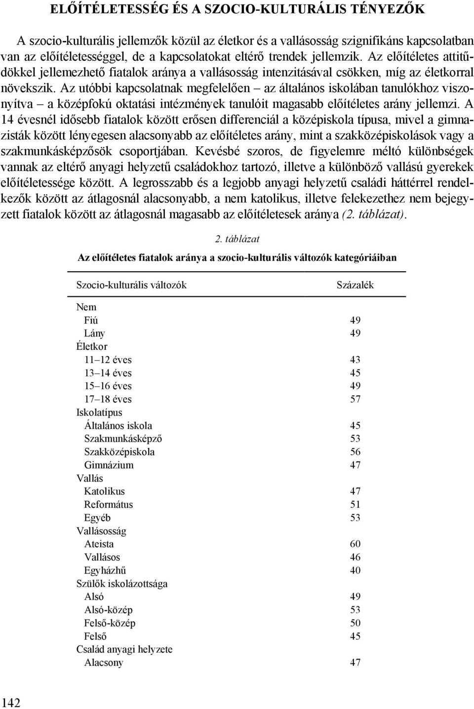 Az utóbbi kapcsolatnak megfelelően az általános iskolában tanulókhoz viszonyítva a középfokú oktatási intézmények tanulóit magasabb előítéletes arány jellemzi.