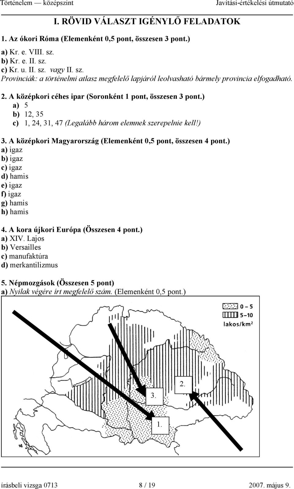 A középkori céhes ipar (Soronként 1 pont, összesen 3 pont.) a) 5 b) 12, 35 c) 1, 2, 31, 7 (Legalább három elemnek szerepelnie kell!) 3.