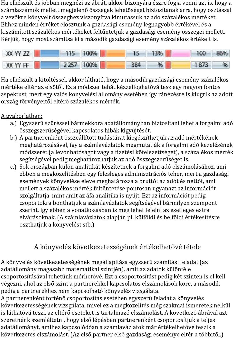 Ehhez minden értéket elosztunk a gazdasági esemény legnagyobb értékével és a kiszámított százalékos mértékeket feltűntetjük a gazdasági esemény összegei mellett.