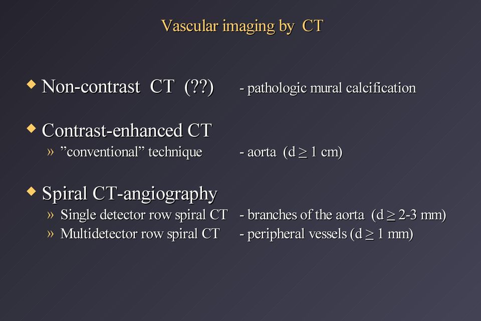 calcification - aorta (d > 1 cm) Spiral CT-angiography» Single detector