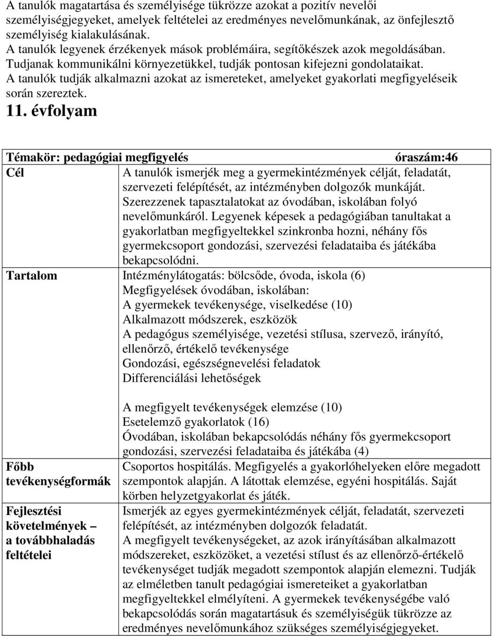 A tanulók tudják alkalmazni azokat az ismereteket, amelyeket gyakorlati megfigyeléseik során szereztek. 11.