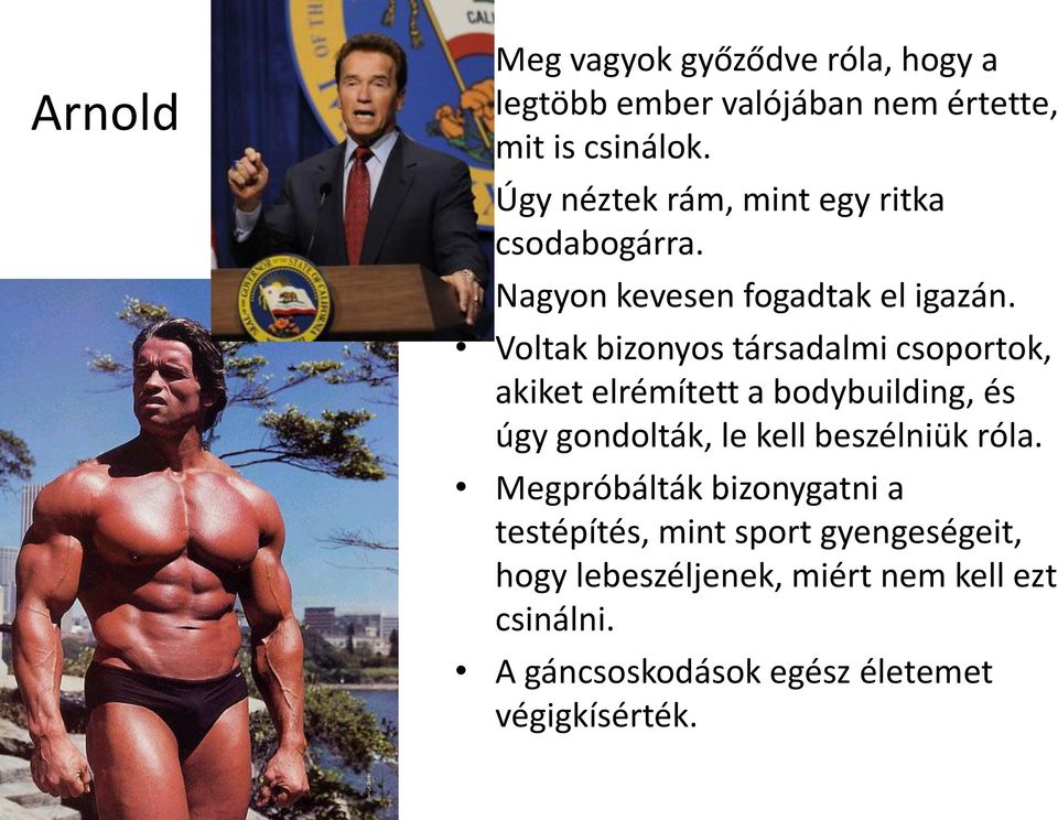 Voltak bizonyos társadalmi csoportok, akiket elrémített a bodybuilding, és úgy gondolták, le kell beszélniük
