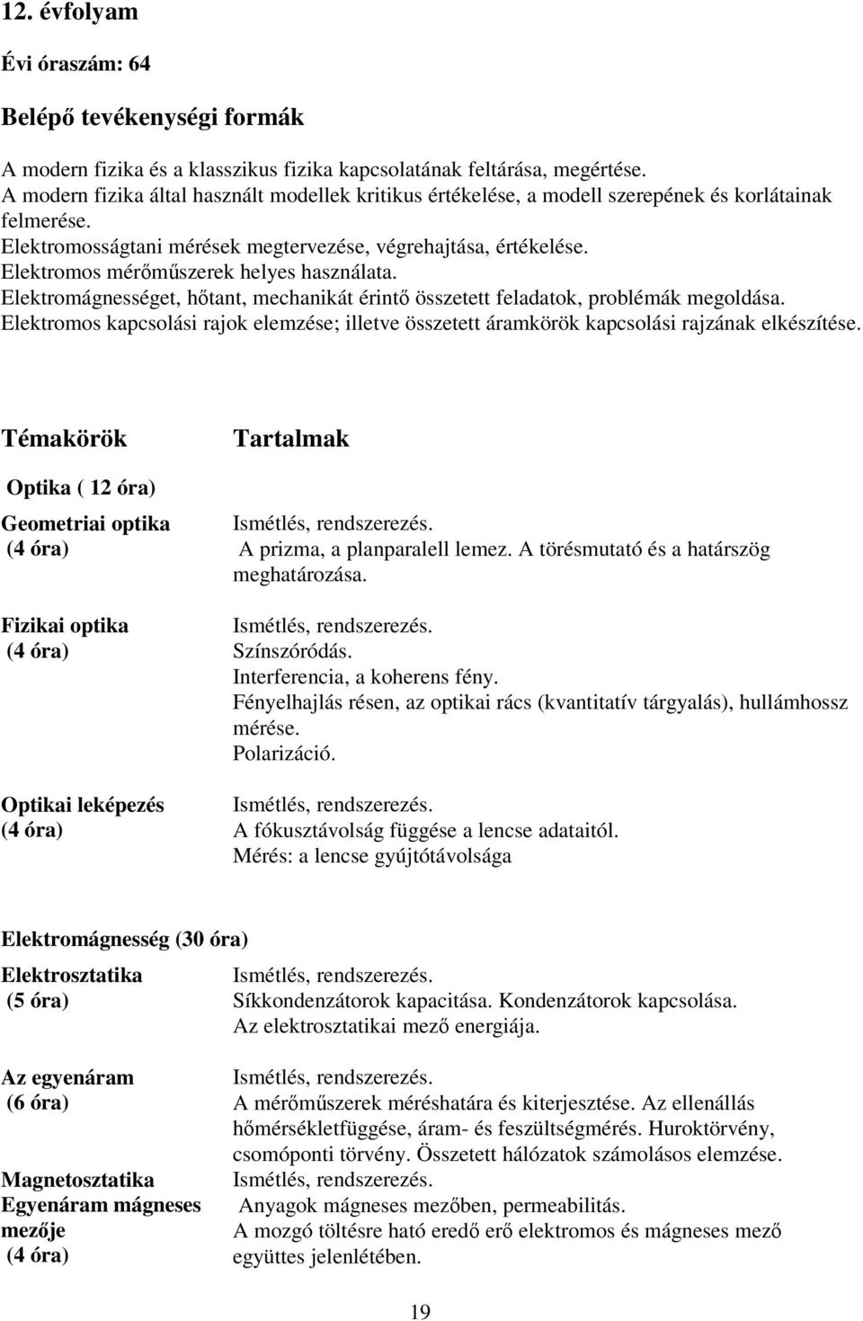 Elektromos mérőműszerek helyes használata. Elektromágnességet, hőtant, mechanikát érintő összetett feladatok, problémák megoldása.
