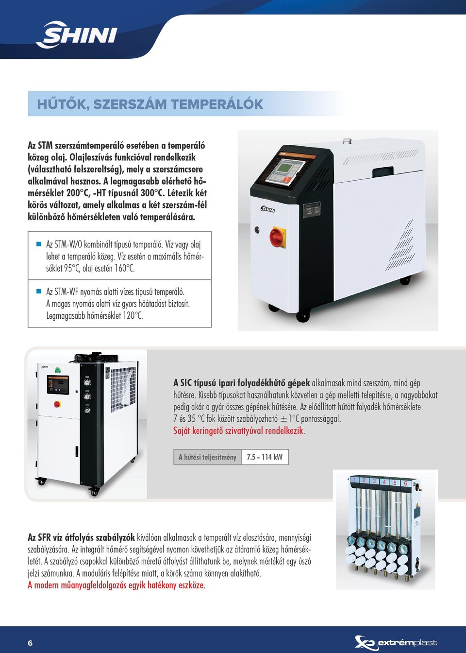 Az STM-W/O kombinált típusú temperáló. Víz vagy olaj lehet a temperáló közeg. Víz esetén a maximális hőmérséklet 95 C, olaj esetén 160 C. Az STM-WF nyomás alatti vízes típusú temperáló.