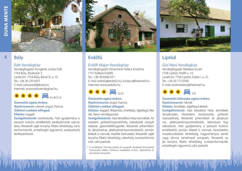 hu 4+4/2+2 Nyelvismeret: német, angol, francia Ellátás: reggeli Szolgáltatások: borkóstolás, házi gyűjtemény a paraszti kultúra emlékeiből, kerékpártúrák szervezése, felszerelt saját konyha, főzési