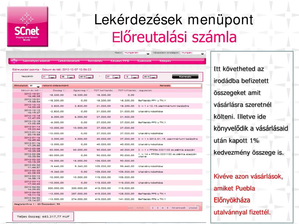 Illetve ide könyvelődik a vásárlásaid után kapott 1% kedvezmény