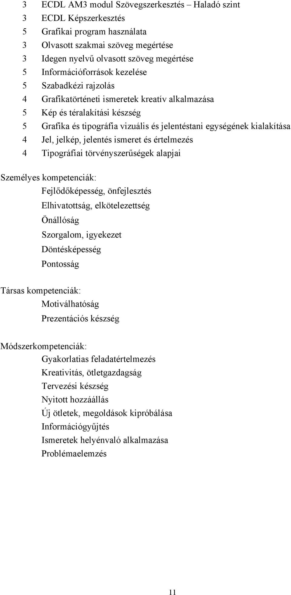 jelentés ismeret és értelmezés 4 Tipográfiai törvényszerűségek alapjai Személyes kompetenciák: Fejlődőképesség, önfejlesztés Elhivatottság, elkötelezettség Önállóság Szorgalom, igyekezet