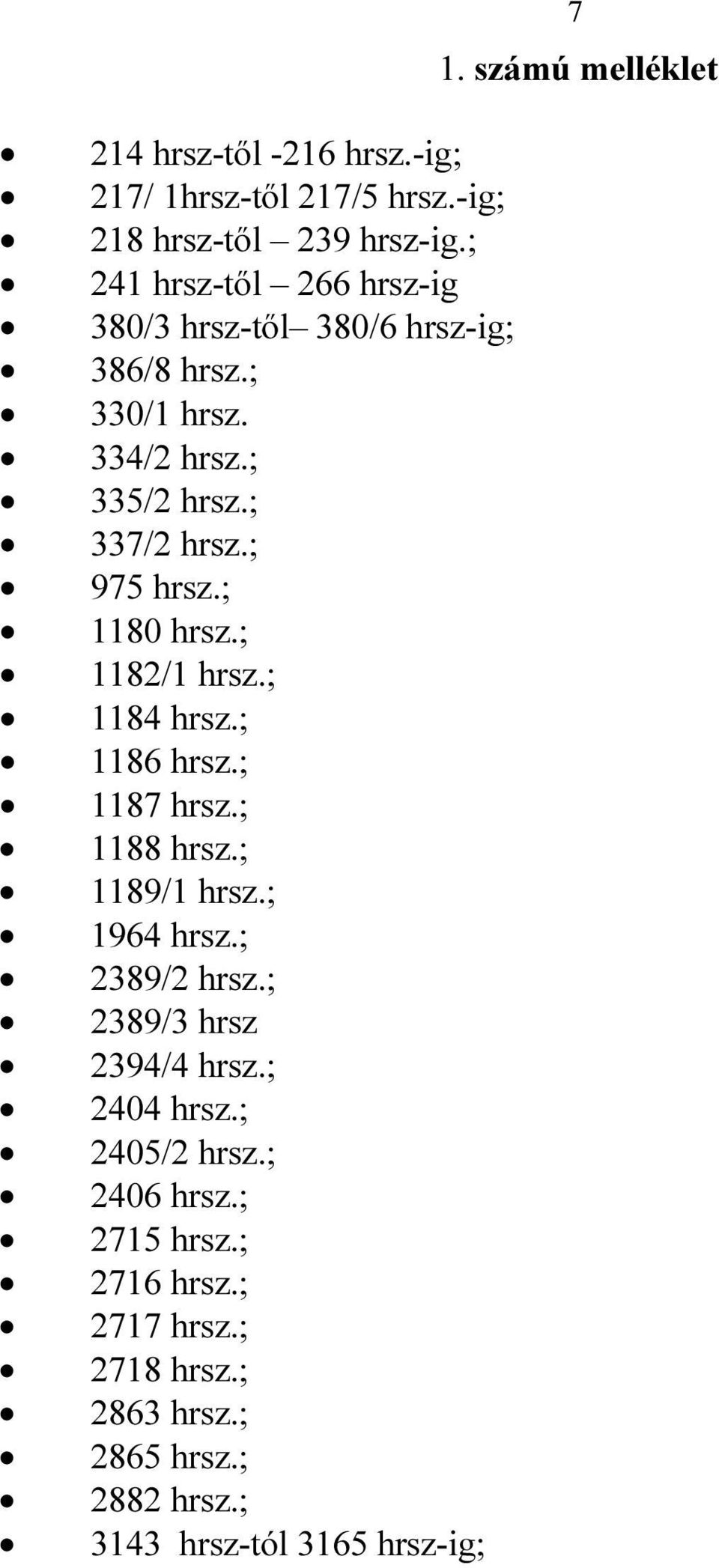 ; 1180 hrsz.; 1182/1 hrsz.; 1184 hrsz.; 1186 hrsz.; 1187 hrsz.; 1188 hrsz.; 1189/1 hrsz.; 1964 hrsz.; 2389/2 hrsz.