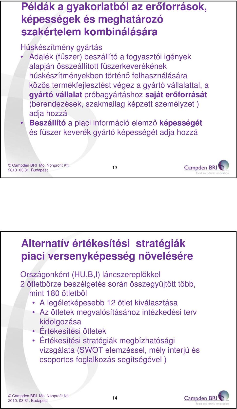 hozzá Beszállító a piaci információ elemző képességét és fűszer keverék gyártó képességét adja hozzá 13 Alternatív értékesítési stratégiák piaci versenyképesség növelésére Országonként (HU,B,I)