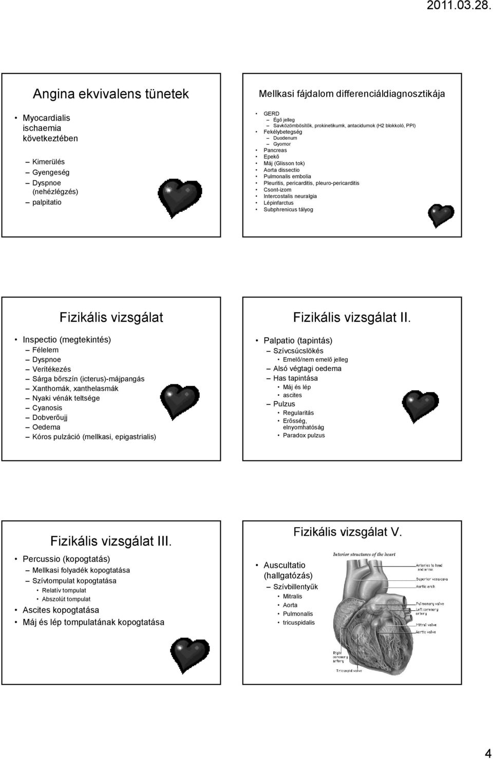 Csont-izom Intercostalis neuralgia Lépinfarctus Subphrenicus tályog Fizikális vizsgálat Inspectio (megtekintés) Félelem Dyspnoe Verítékezés Sárga bőrszín (icterus)-májpangás Xanthomák, xanthelasmák