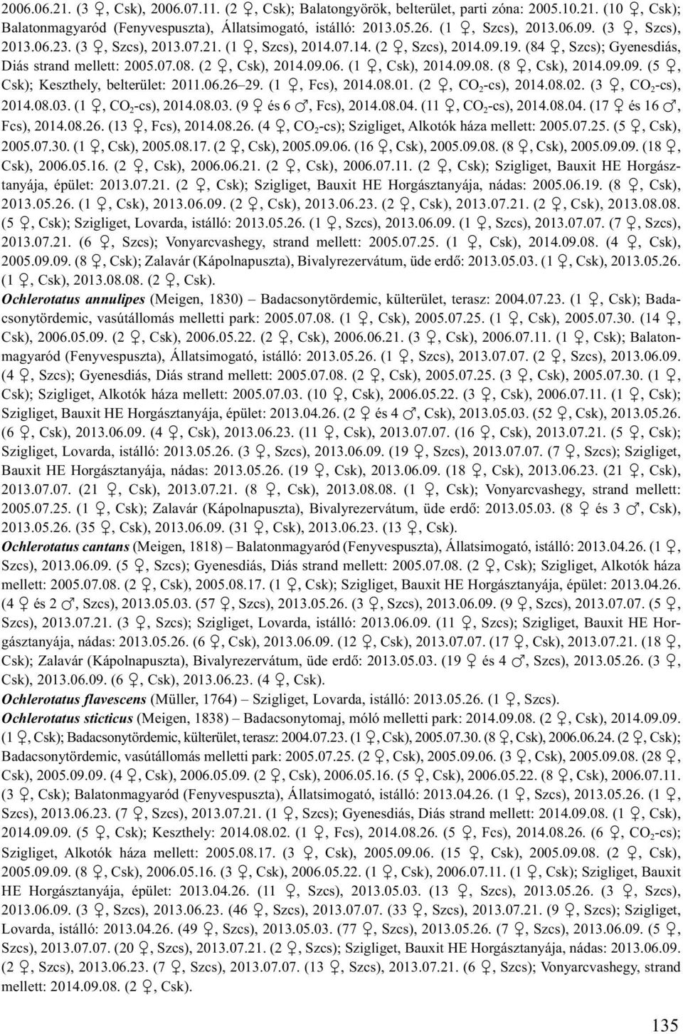 09.08. (8 >, Csk), 2014.09.09. (5 >, Csk); Keszthely, belterület: 2011.06.26 29. (1 >, Fcs), 2014.08.01. (2 >, CO 2 -cs), 2014.08.02. (3 >, CO 2 -cs), 2014.08.03. (1 >, CO 2 -cs), 2014.08.03. (9 > és 6 A, Fcs), 2014.