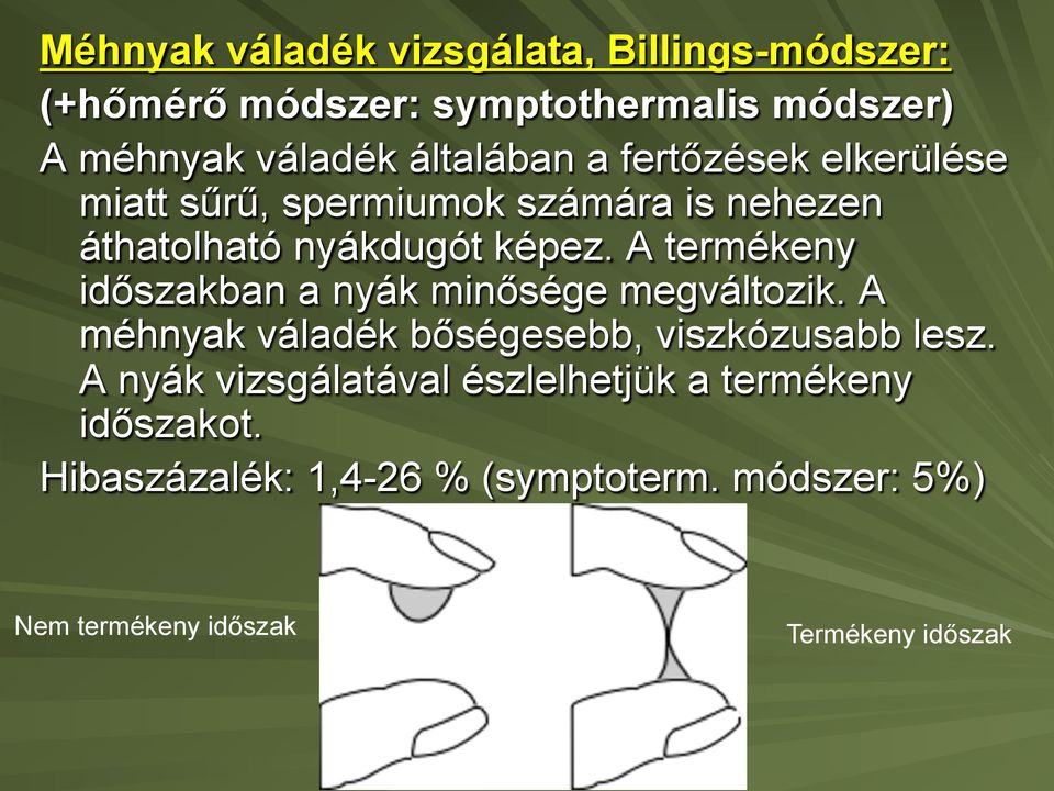 A termékeny időszakban a nyák minősége megváltozik. A méhnyak váladék bőségesebb, viszkózusabb lesz.