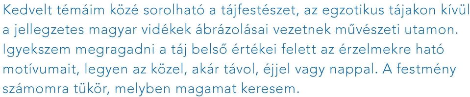 Igyekszem megragadni a táj belső értékei felett az érzelmekre ható motívumait,