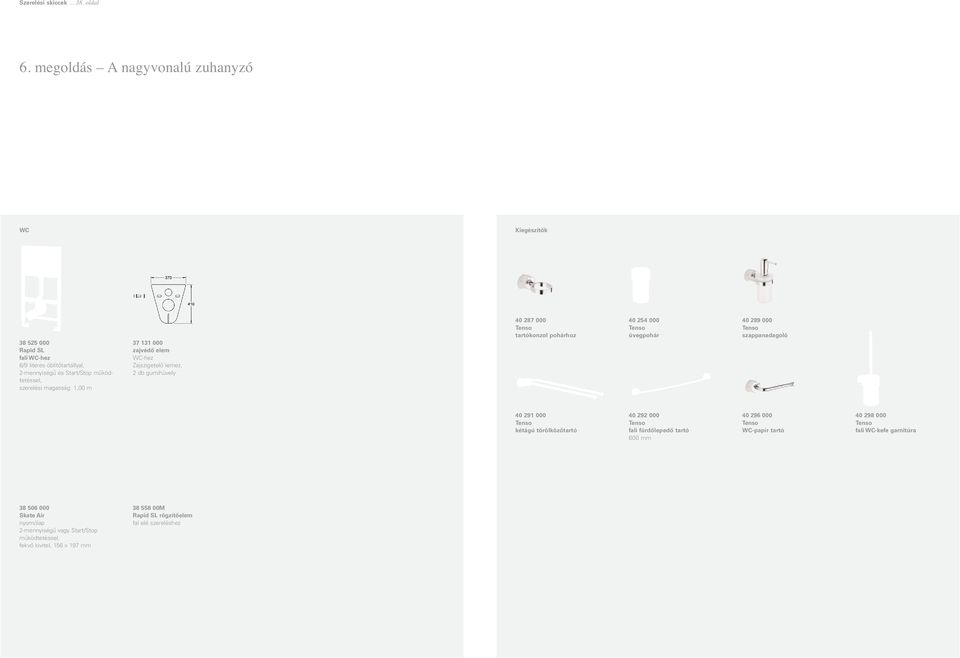 1,00 m 37 131 000 zajvédő elem WC-hez Zajszigetelő lemez, 2 db gumihüvely 40 287 000 Tenso tartókonzol pohárhoz 40 254 000 Tenso üvegpohár 40 289 000 Tenso szappanadagoló
