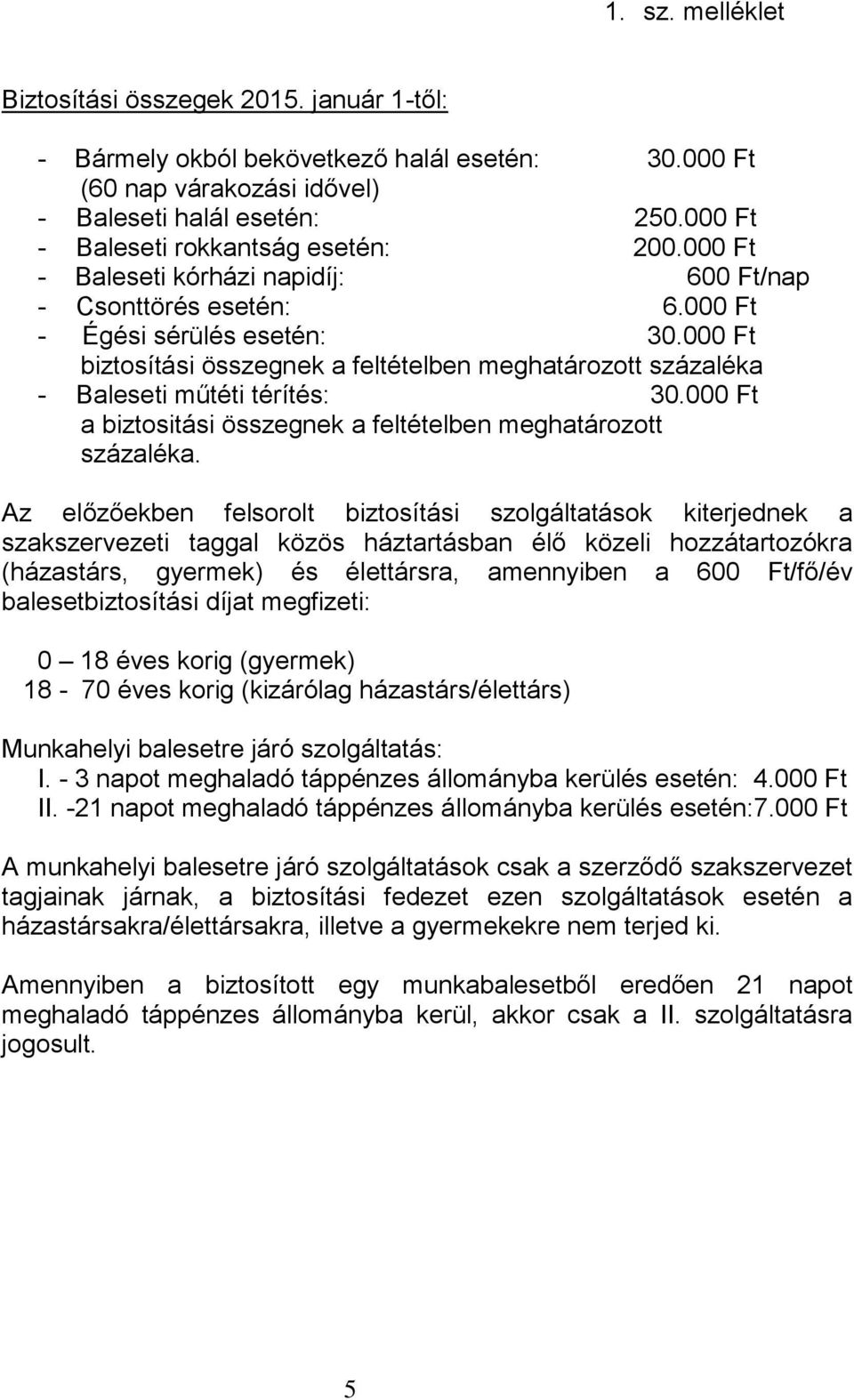 000 Ft biztosítási összegnek a feltételben meghatározott százaléka - Baleseti műtéti térítés: 30.000 Ft a biztositási összegnek a feltételben meghatározott százaléka.