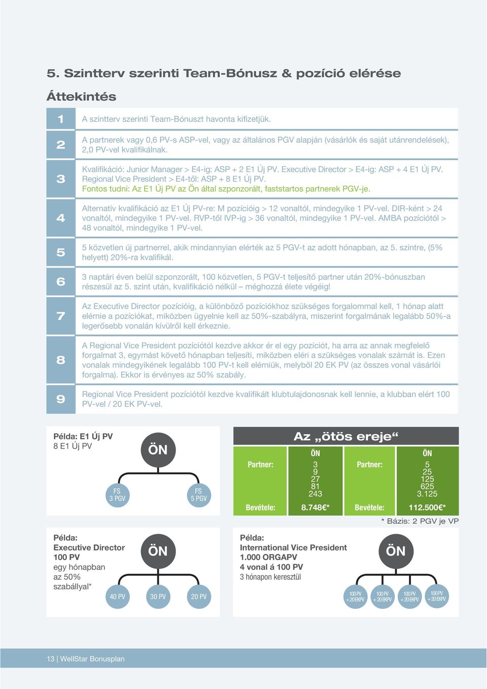Executive Director > E4-ig: ASP + 4 E1 Új PV. Regional Vice President > E4-től: ASP + 8 E1 Új PV. Fontos tudni: Az E1 Új PV az Ön által szponzorált, faststartos partnerek -je.